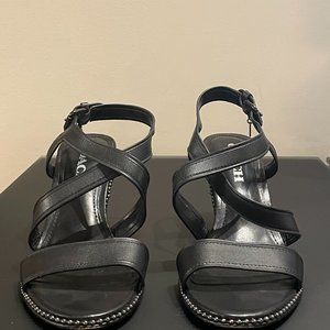 Genuine Coach Sandals - Black Leather, Silver Beaded Edge - Size 6.5
